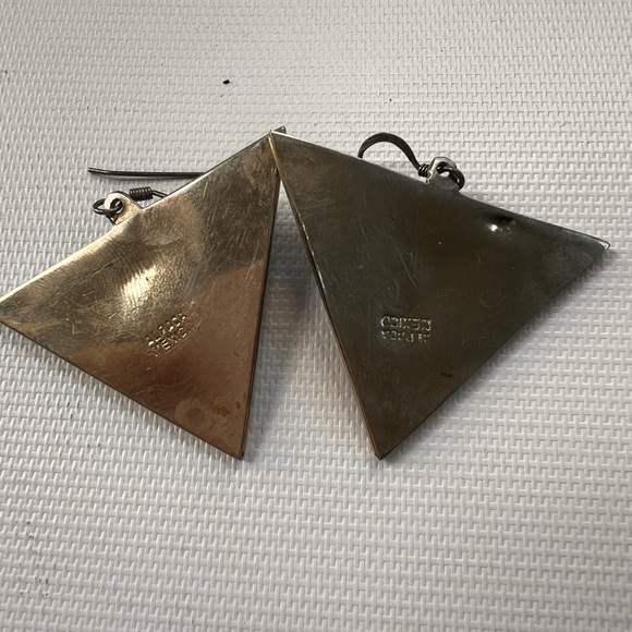 Vintage Alpaca Silver, Abalone & Mother of Pearl Night Sky Celestial Earrings - Picture 4 of 6